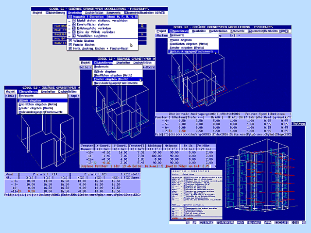 Modul "Gebäude-Modellierung". Hier können alle denkbaren Gebäudeformen und Fensteranordnungen frei eingegeben werden.